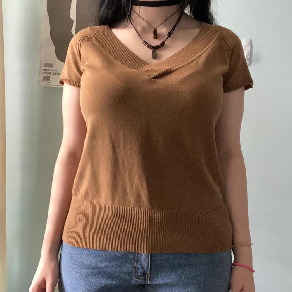 Light Brown V Neck Top sz L/XL - Picture 2 of 4